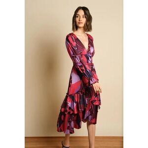 Hutch | Dresses | Hutch Peach And Navy Asymmetrical Wrap Dress